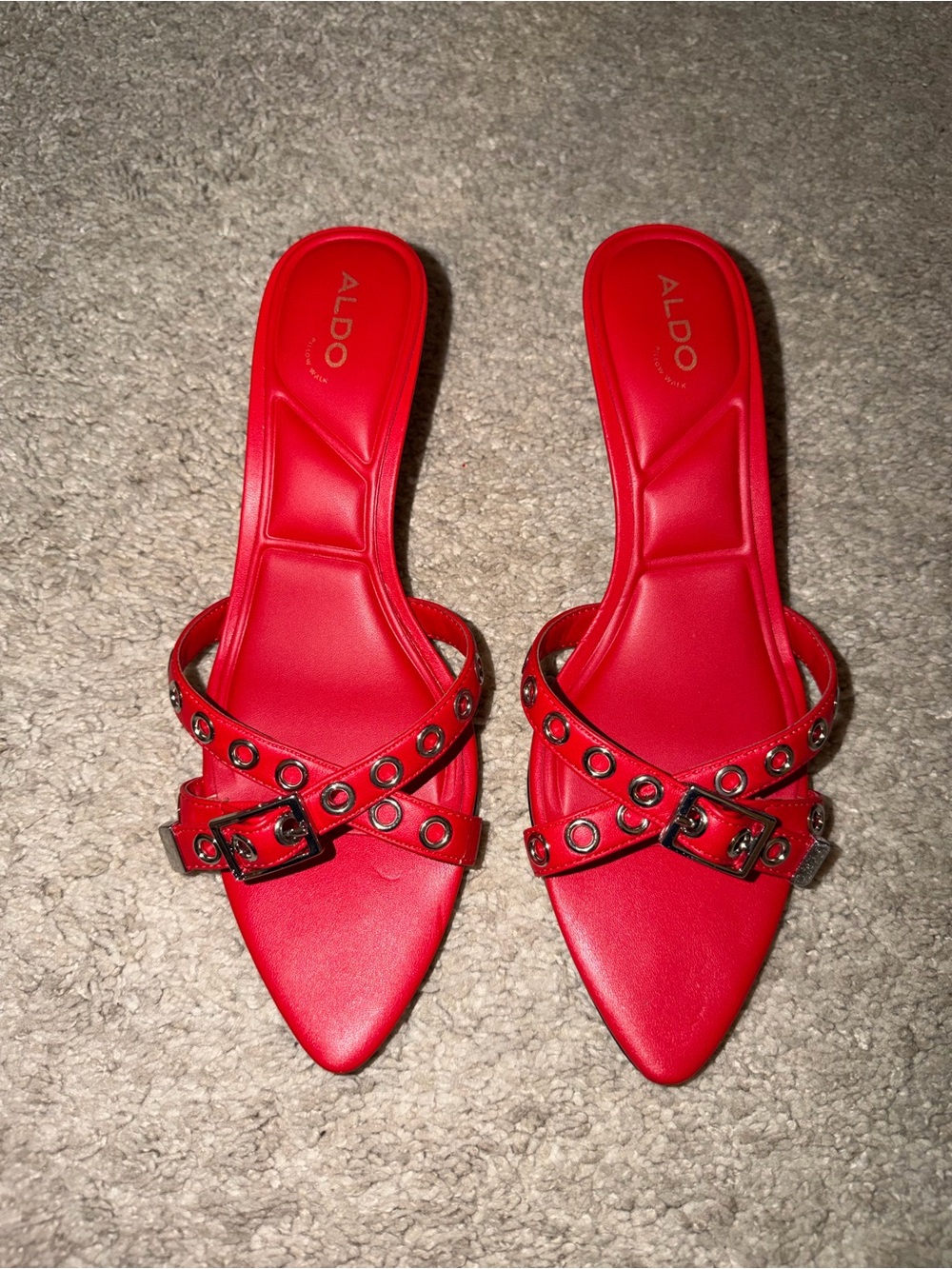 Red Pointed-Toe Studded kitten heel